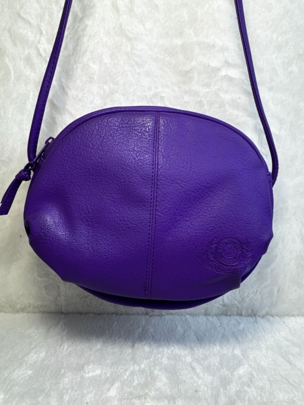 Vintage Purple Gitano Classic Round Crossbody Bag Embossed Logo canteen style